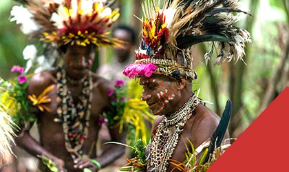 Dancers in traditional head-dresses, Papua New Guinea
