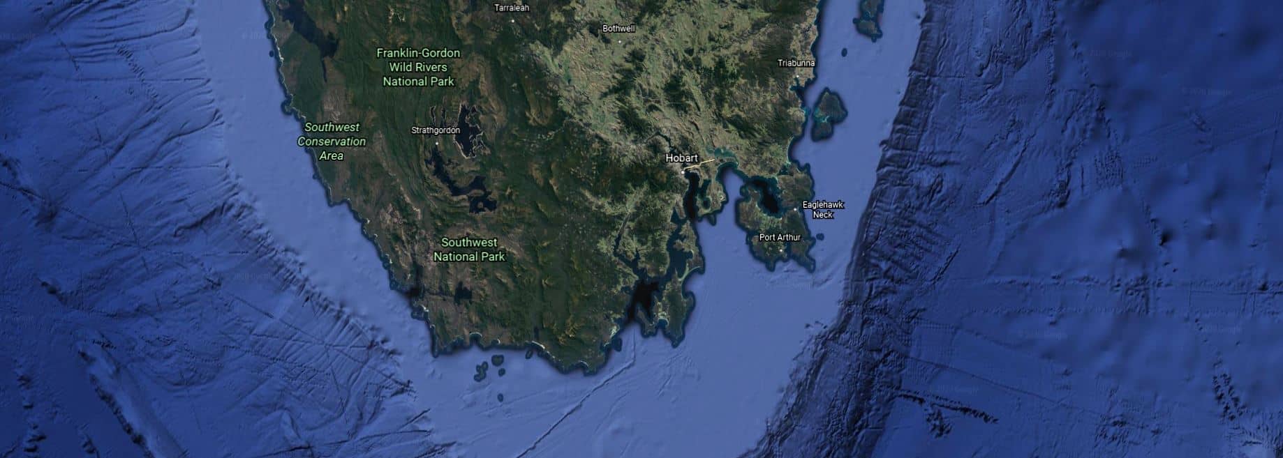 Map of southwest Tasmania. Google Earth